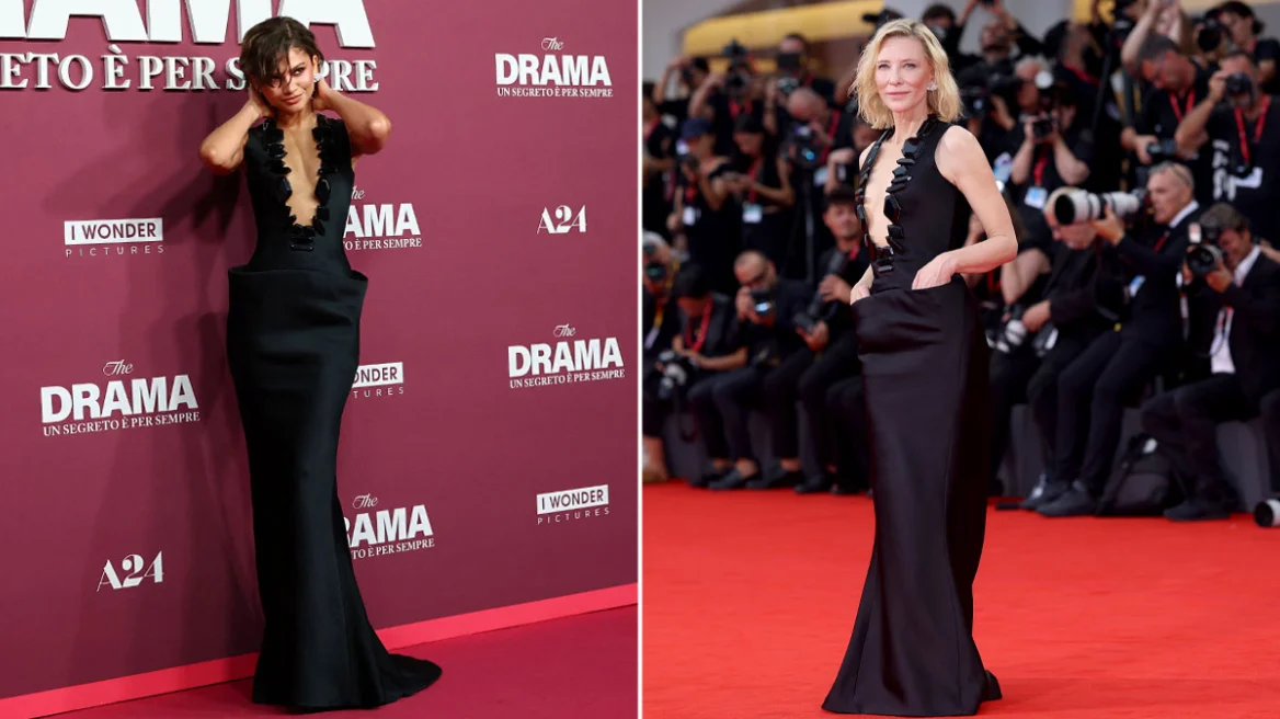 Η Ζεντάγια εμφανίστηκε με φόρεμα με βαθύ ντεκολτέ και πέτρες, που είχε βάλει η Κέιτ Μπλάνσετ