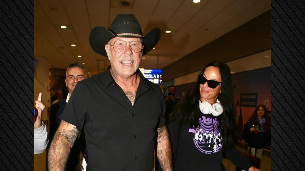 «Ο Τζέιμς Χέτφιλντ των Metallica σε τρυφερή στιγμή με την αρραβωνιαστικιά του στο Ελευθέριος Βενιζέλος»